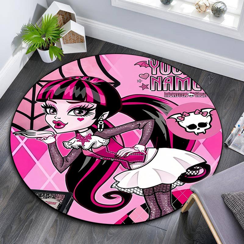 Custom Name,Draculaura Pattern Round rug,Carpet Rug for Living Room Bedroom Playroom ,Non-slip Floor Mat,Holiday Gifts and Birthday Gifts.