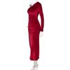 Women Elegant Long Sleeve Party Evening Velvet Bodycon Split Pencil Midi Dress 2022 Spring Autumn Clothes