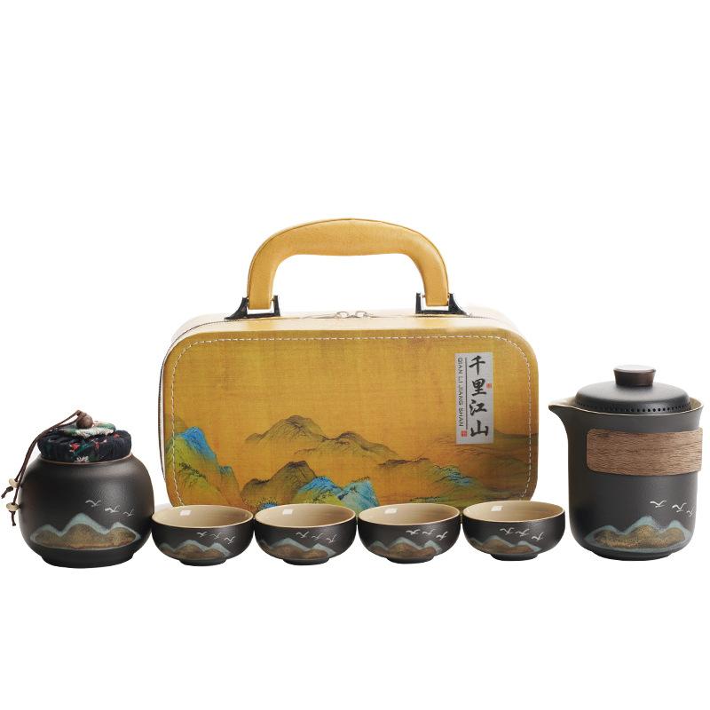 

New Chinese Lingxue Kuaike Cup Set Customized Souvenir Gift Coarse Pottery Qingshan Flying Bird Company Gifts to Customers