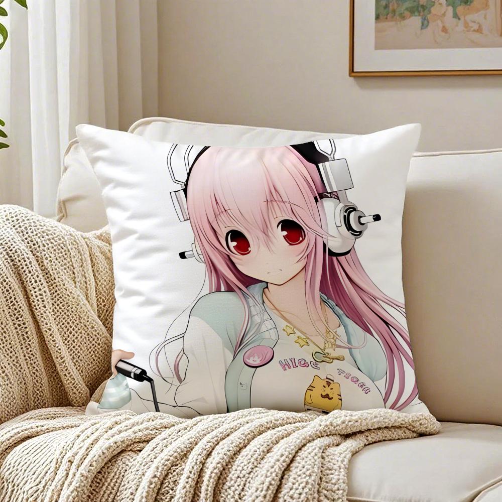 game character idol SSuper SSonico Cushion Cover Pillowcase Antidustmite living Room Sofa Decor Cushion Room