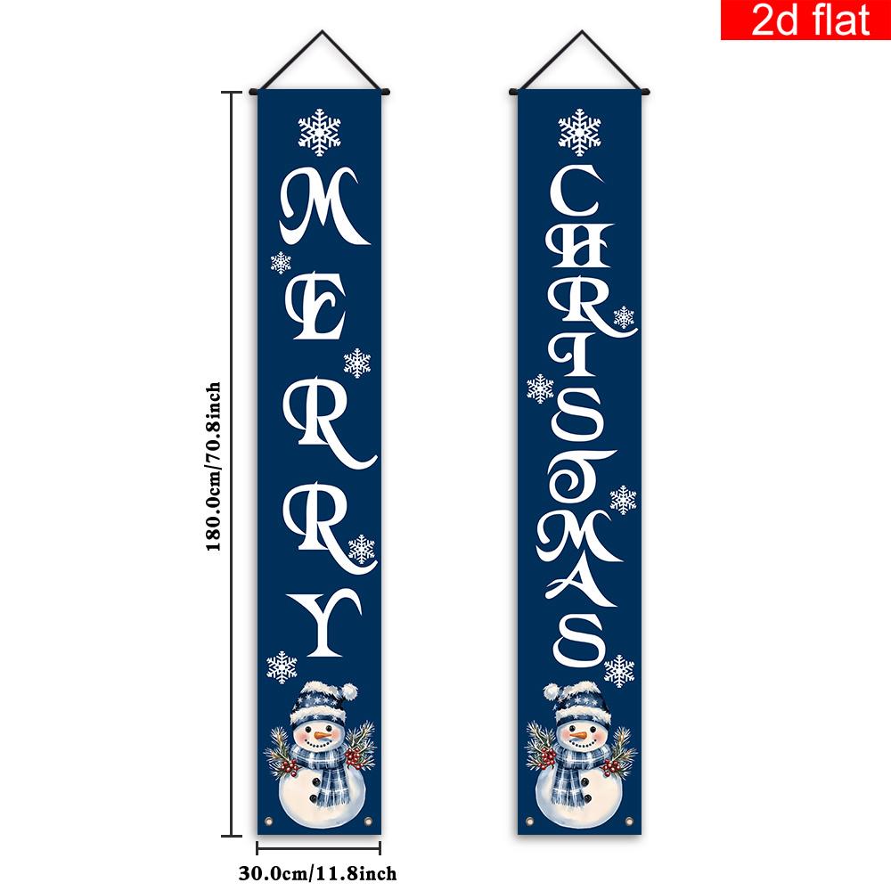Merry Christmas Couplet Banner Snowflakes Snowman 1 Pair Polyester Indoor Outdoor Decor