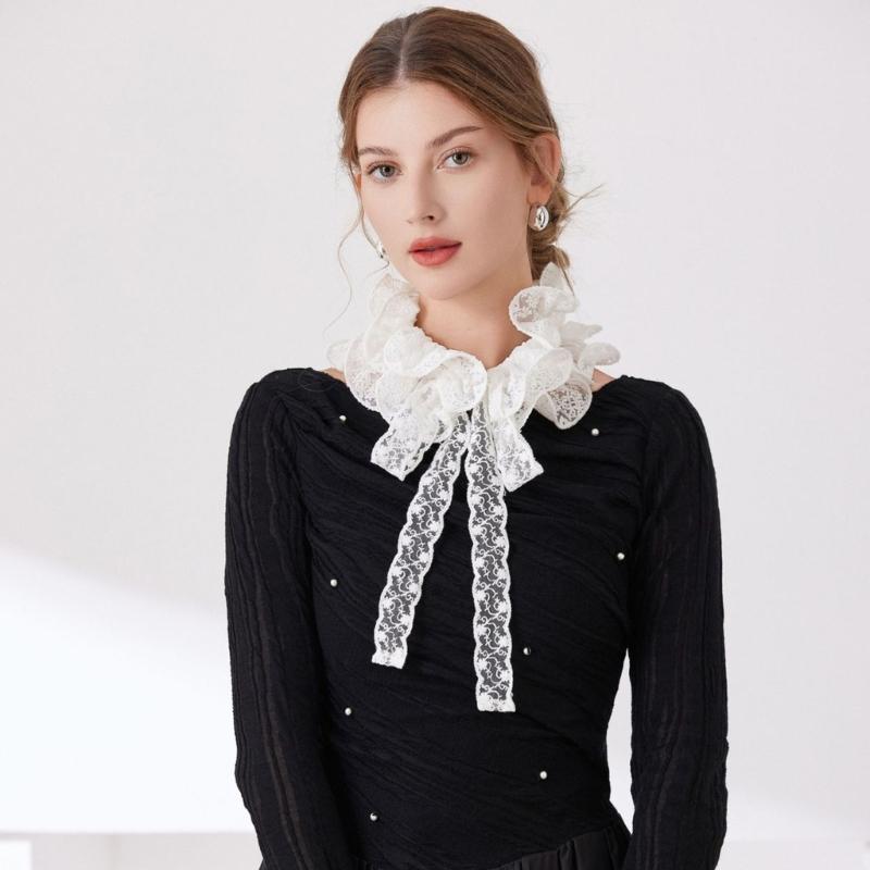 Ruffle Faux Collar Cuffs Sleeves Collar Insert Outfit Enhancer for Office Women Various Occasion Clothing Accessory