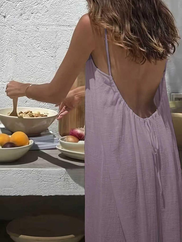 2025 European Summer Women's Bohemian Backless Spaghetti Strap Beach Dress