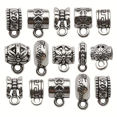 100Pcs Clasp Bail Beads Charms Bail Tube Beads, Loose Spacer Bead Hanger Charm For Jewelry Making DIY Necklace Bracele