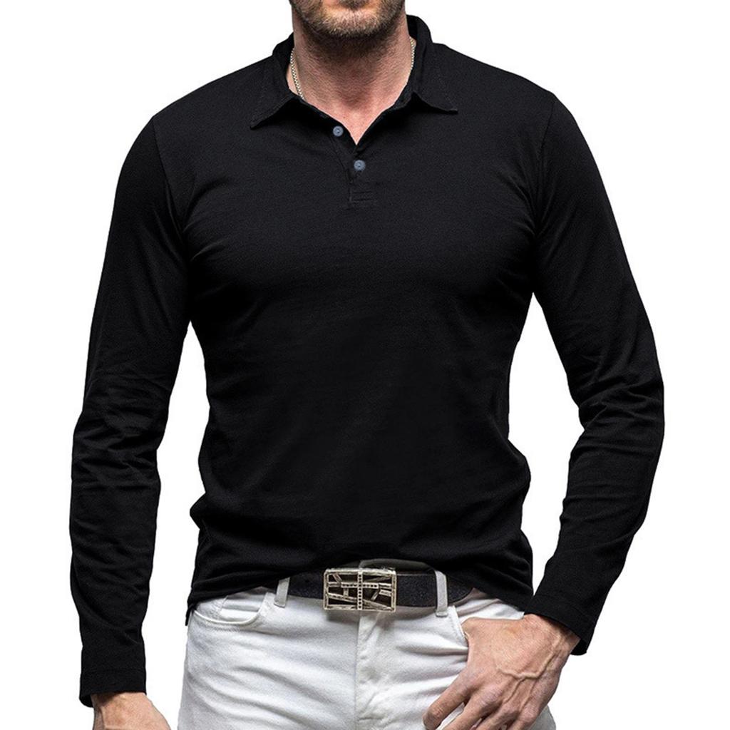 Men's Solid Color Button Lapel Long Sleeve Top Men's Casual Fashion Long Sleeve Top