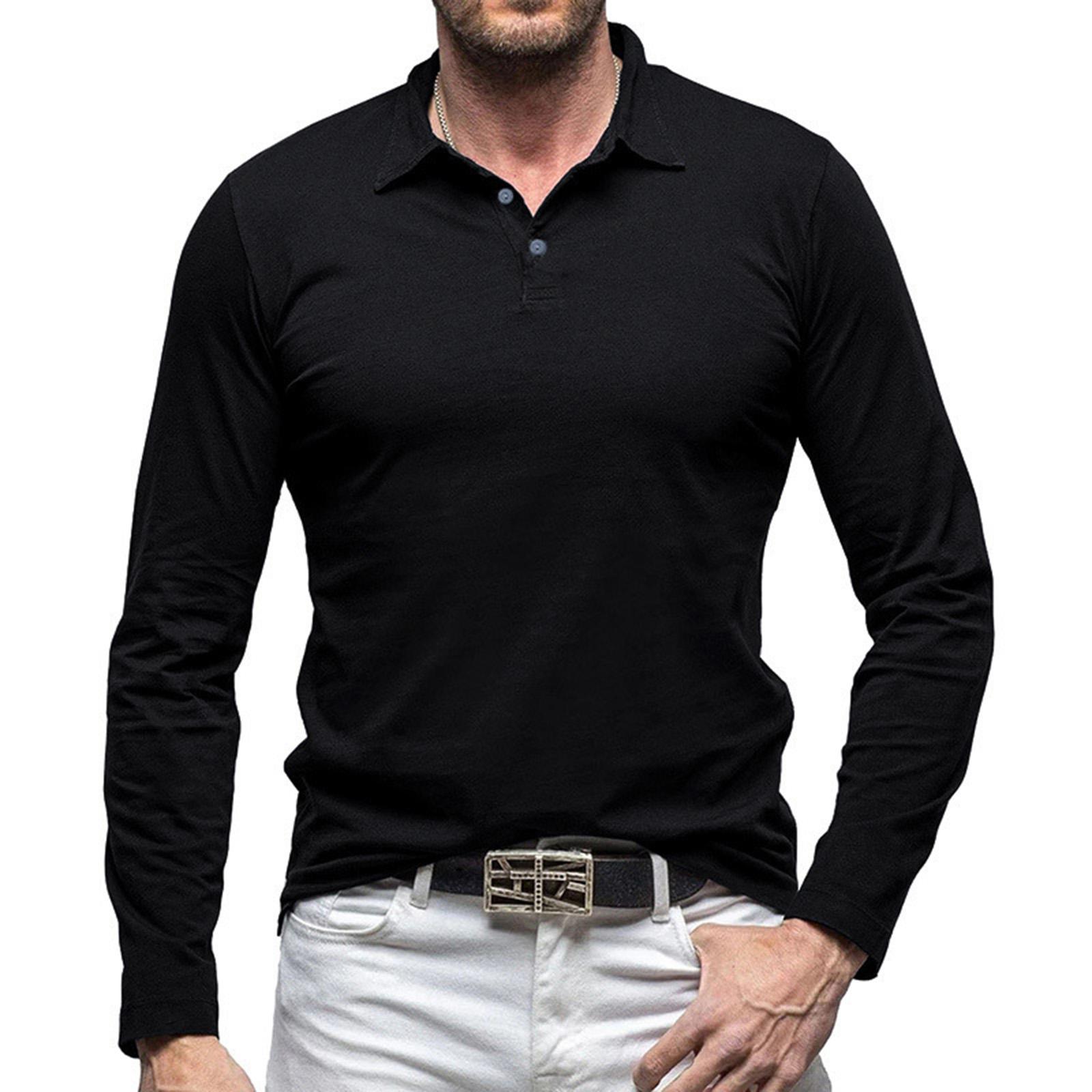 

Men s Solid Color Button Lapel Long Sleeve Top Men s Casual Fashion Long Sleeve Top L чорний