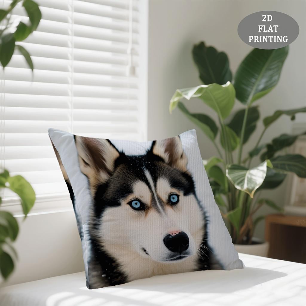 1pc Husky Dog Plush Throw Pillow Cover - Siberian Husky Face Design, Soft Couch Cushion Cover Suitable for Sofa & Bed Decor