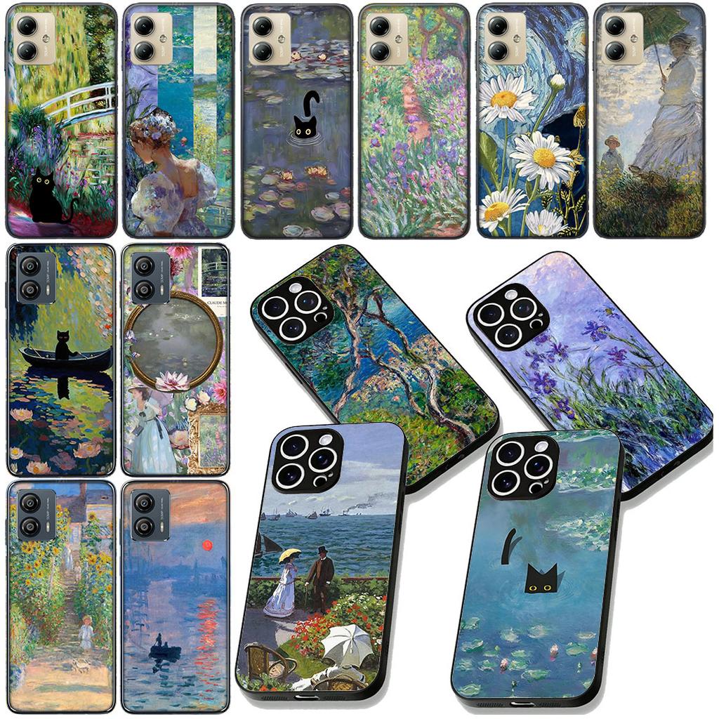 Claude Monet Impressionism Waterlily Cat Phone Cover for Samsung Galaxy S25 Edge S24 S23 FE Plus Ultra A16 A15 A55 A57 5G Case