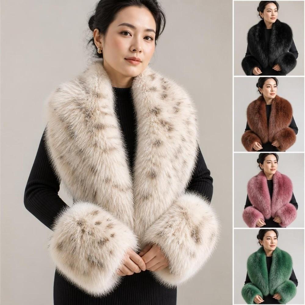 Oversized Fur Cuff Set V Shape Fur Trim Accessories Fluffy Shawl Collar Wrap Overcoat Matching