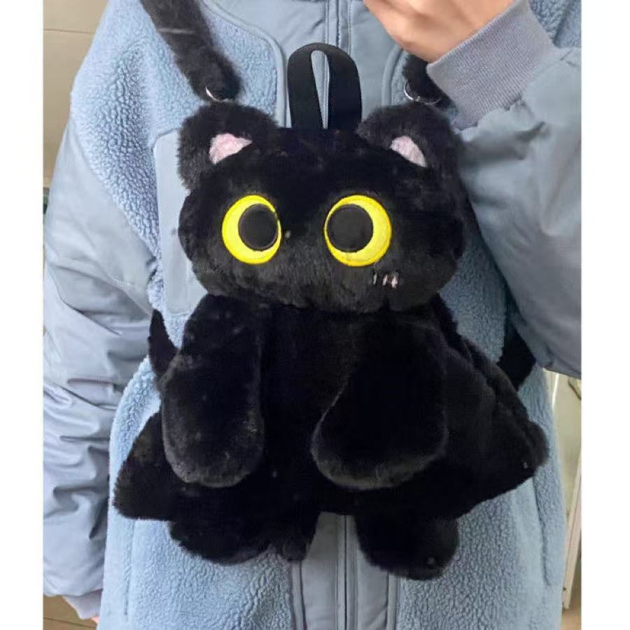 Black Cat Backpacks Big Eyes Kitten Doll Plush Kawaii Stuffed Animals Shoulder Bag Large-capacity Soft Toy Fashion Crossbody Bag