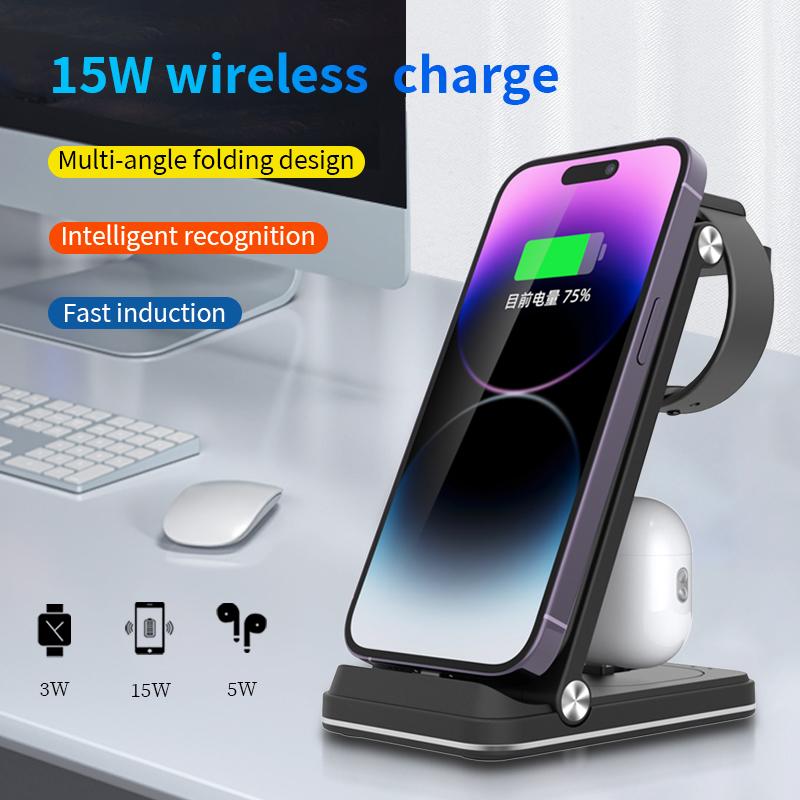 B27 3-in-1 Foldable Wireless Charger Phone Watch Earphone Charging Dock