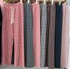 Women's High Waist Drawstring Plaid Wide Leg Pants Thick Fleece Warm Loungewear Trousers
