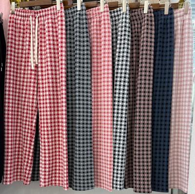 Women's High Waist Drawstring Plaid Wide Leg Pants Thick Fleece Warm Loungewear Trousers