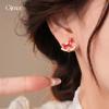 18k Real Gold Electroplated Red Oil Dripping Zircon Pony Stud Earrings Natal Year Earrings New Chinese Niche Earrings