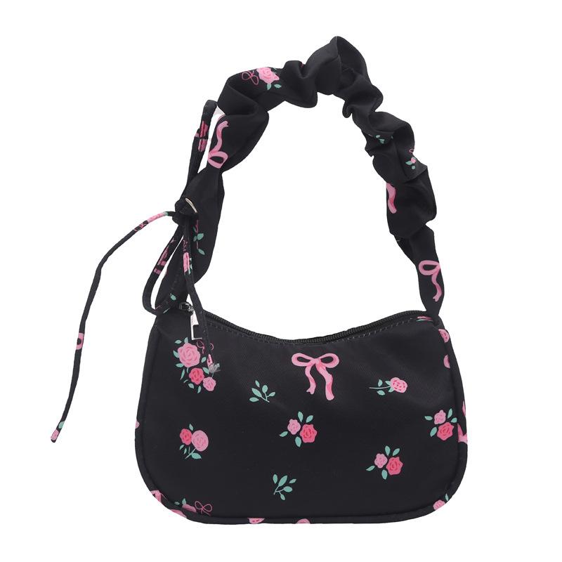 Sweet underarm bag women's new bow floral handbag niche drawstring versatile shoulder bag