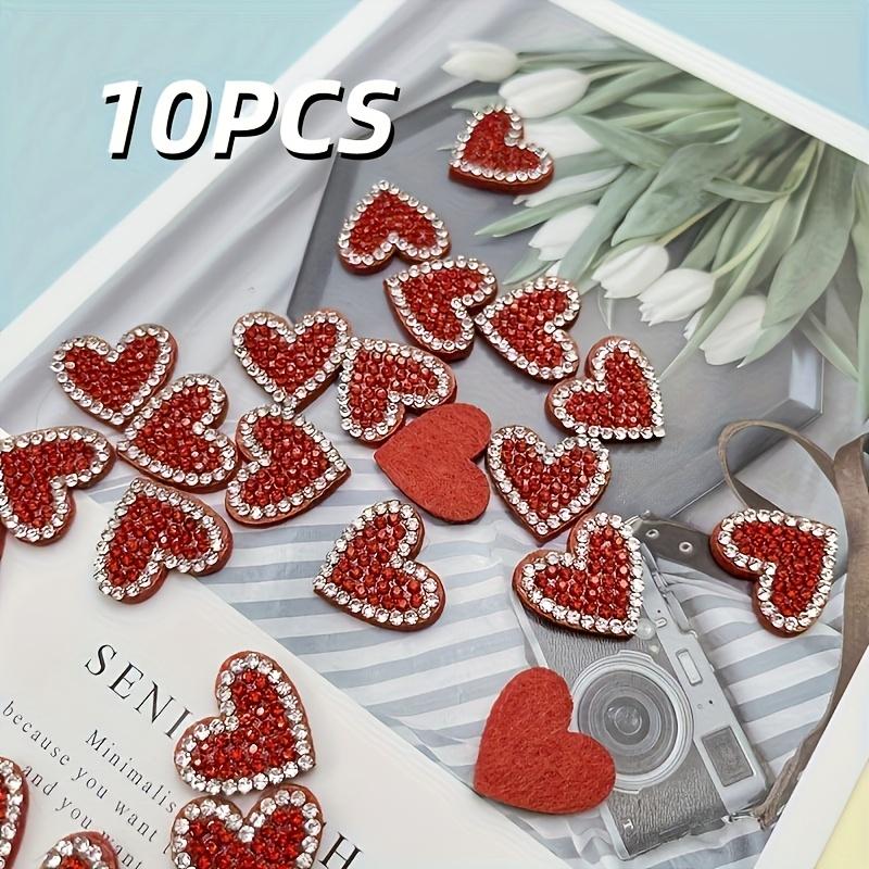 10 sparkling red heart-shaped rhinestone decals, ironed/dip coated adhesive decoration heart-shaped decoration, 2 cm/0.78 inches 10pcs