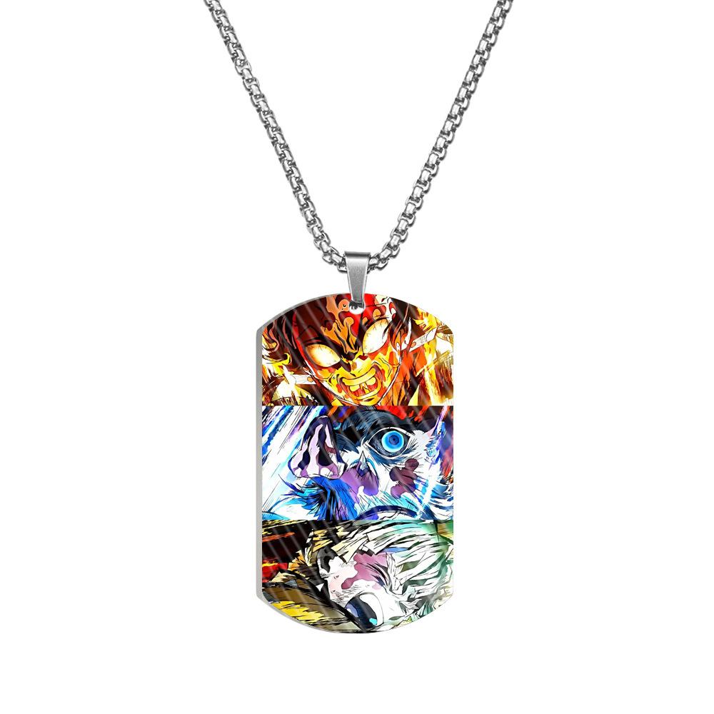 Demon Slayer Kimetsu No Yaiba Tanjiro Nezuko Stainless Steel Color Printed Dog Tag Necklace Anime Cosplay Accessory Gift For