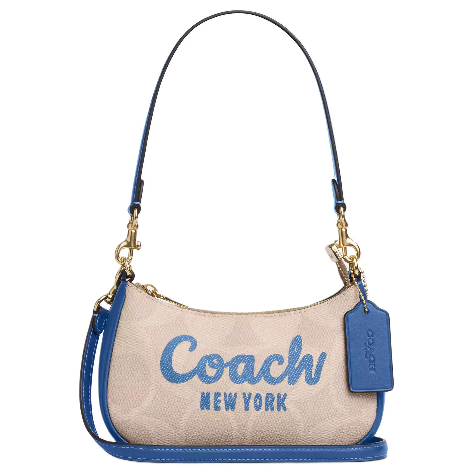 

Coach Teri 20 Brand Letter Logo Gold Metal Accessory Coated Canvas And Leather Crossbody Shoulder Bag Small Women Bags Beige Blue CY734-IMXIG Basic Set (Bag+Dust Bag)