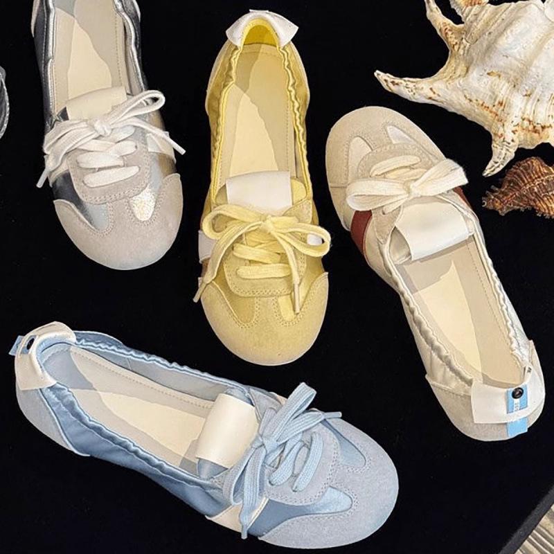 Französische Ballett-Trainingsschuhe für Damen, flach, 2025, Frühjahr, neue atmungsaktive Schnürschuhe mit einem Pedal, weiße Schuhe, Mode, einzelne Schuhe