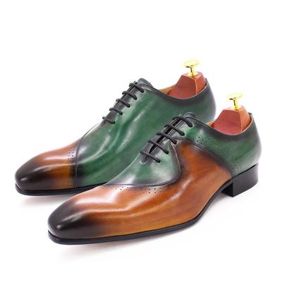 Mode Luxusmarke Italienische Herren Leder Kleiderschuhe Herren Neue Mode Schnürschuhe Braun Grün Hochzeit Büro Formell Oxford Schuhe für Herren