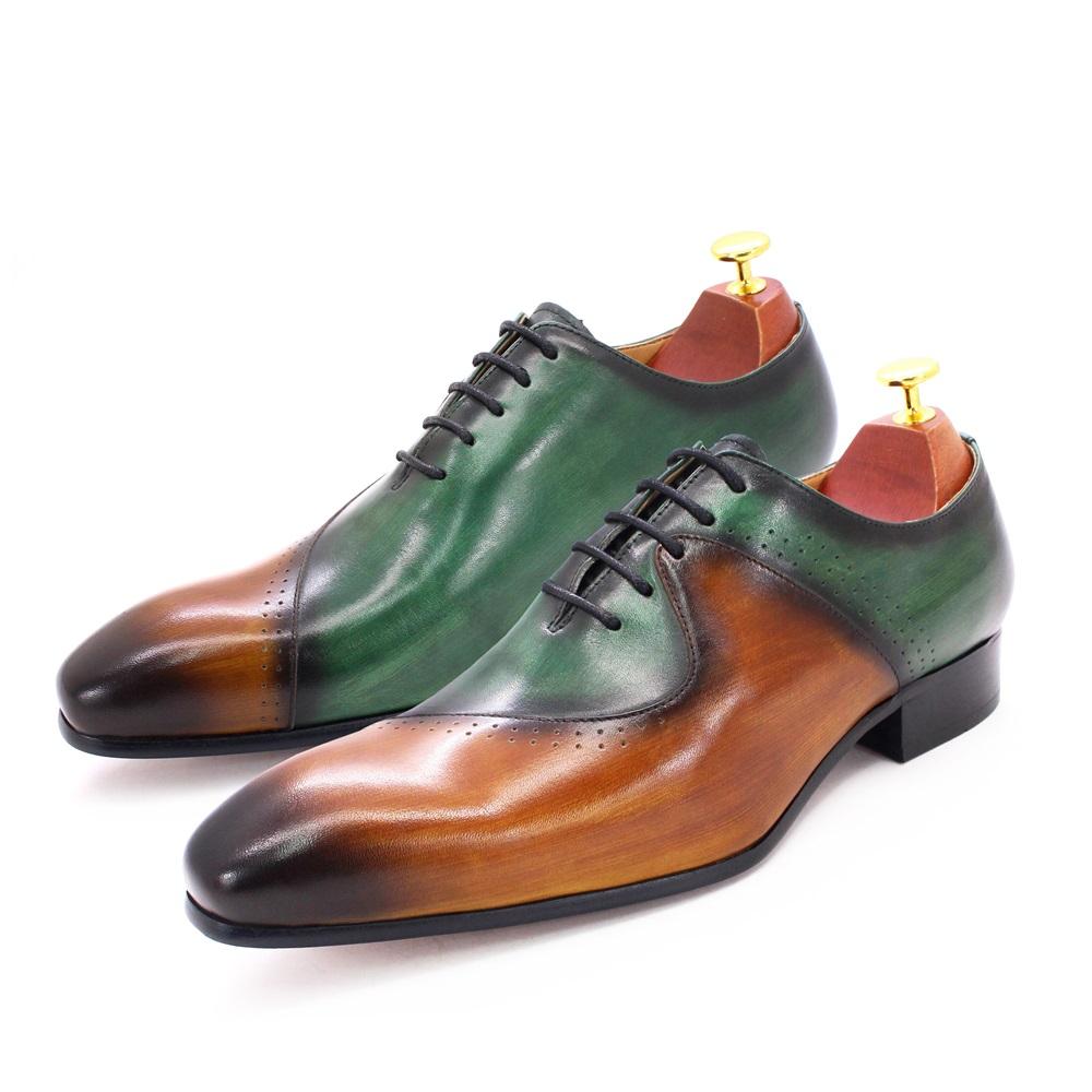 Luxury Brand Italian Men's Leather Dress Shoes Mens New Lace Up Brown Green Wedding Office Formal Oxford Shoes for Men