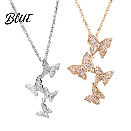 Elegant Butterfly Pendant Necklace Women Rhinestone Butterflies Anti-rust Clavicle Chain