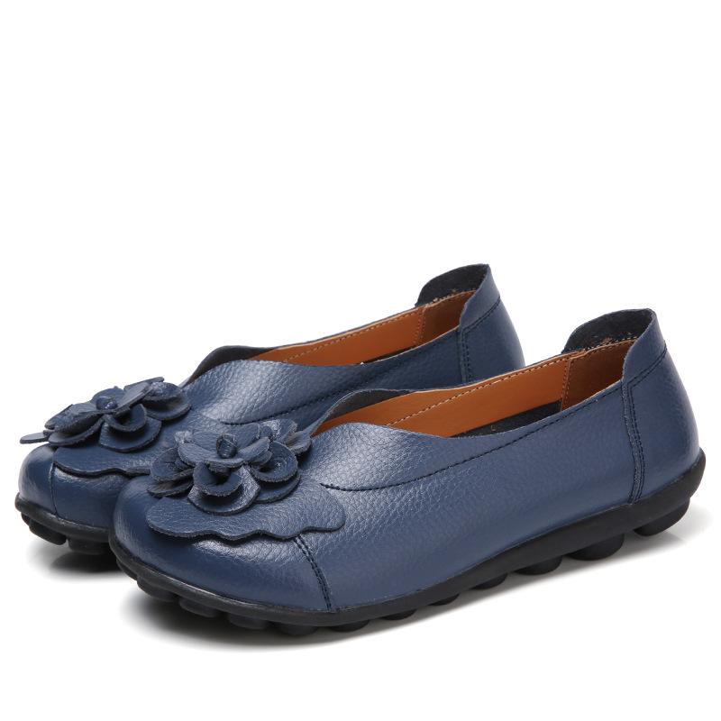Spring Summer Cowhide Flower Mother Shoes Comfortable Bean Women's Shoes Flat Shoe Women's Singles Shoes