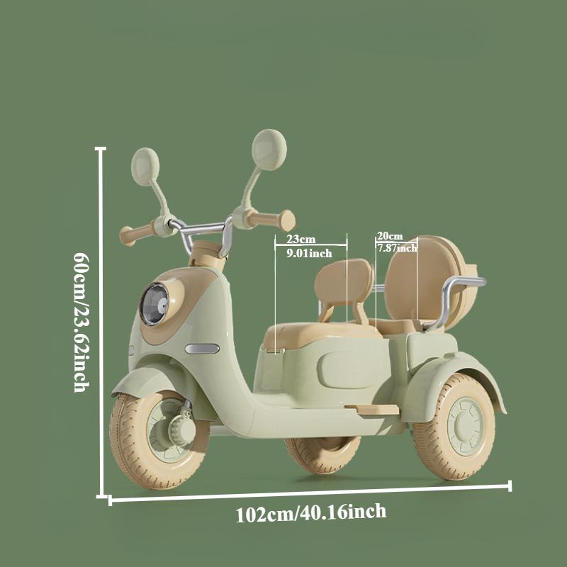 Kids Electric Tricycle Rechargeable Motorcycle for Boys Girls Double 3-wheel Motorbike with Music Guardrail Big Anti-slip Wheel
