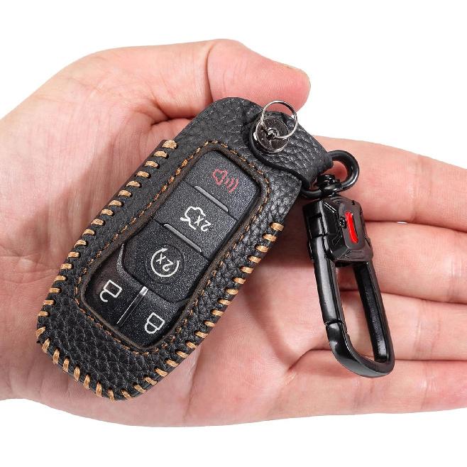 for Ford Key Fob Cover Keychain Leather Car Smart Key Case Protector Holder Compatible with Explorer Mustang Fusion F150 Edge Lincoln MKZ MKC