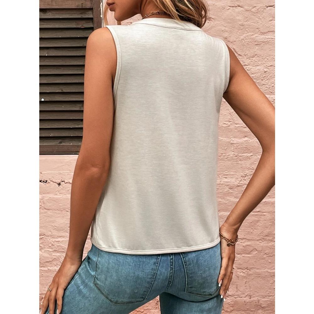 IHUASU Women's Summer Fashion Temperament Elegant Pleated V-neck Tank Top