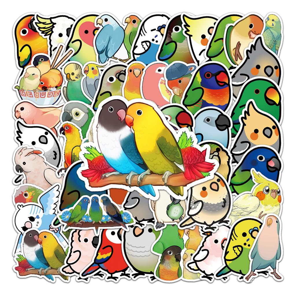 50 Pictures of Parrot Doodle Personality Cartoon Animal Children's Goo Card DIY Skateboard Suitcase Stickers Waterproof