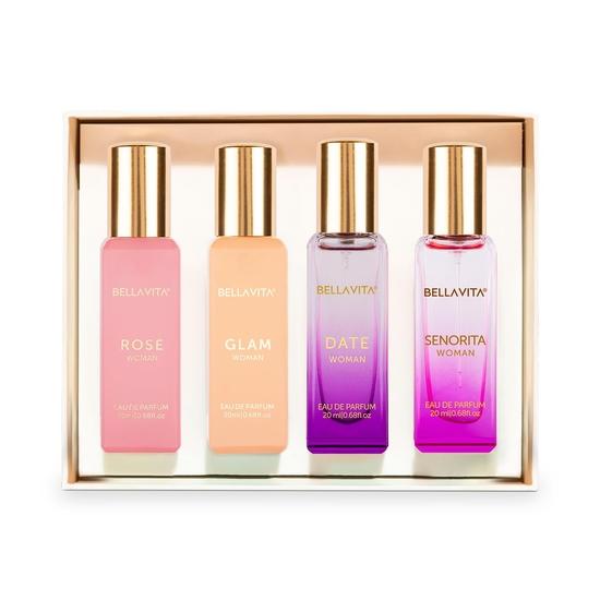 Bella Vita Luxury Woman Eau De Parfum Gift Set 4x20 Ml for Women with Date, Senorita, Glam, Rose Perfume|Floral, Fruity Long Lasting