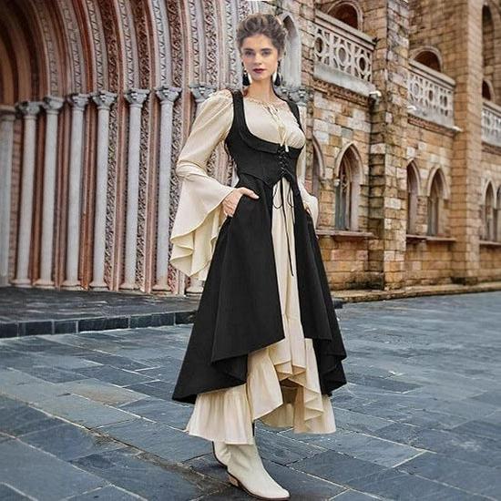 Retro Mittelalter Glockenärmel Bühnenkleid für Halloween