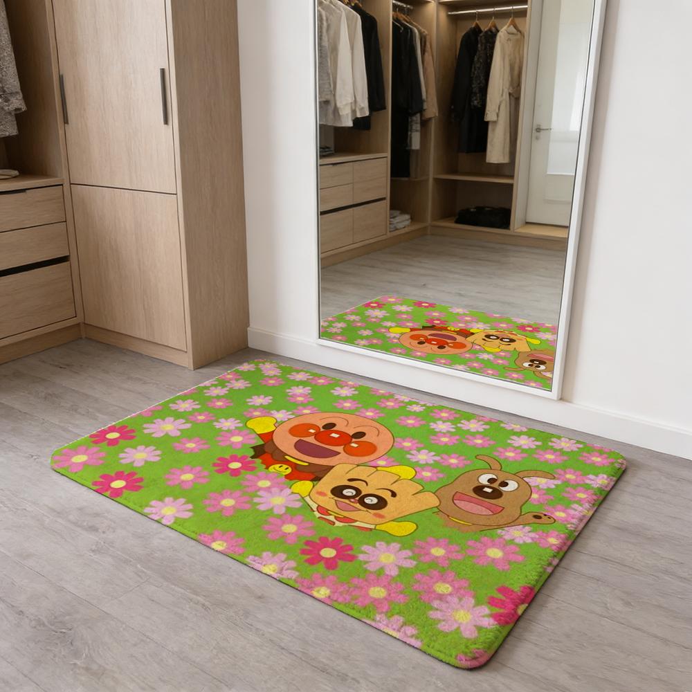 Anime Kawaii A-Anpanman Floor Mat Flannel Door Mat Non-Slip Absorbent Washable Indoor Home Rug