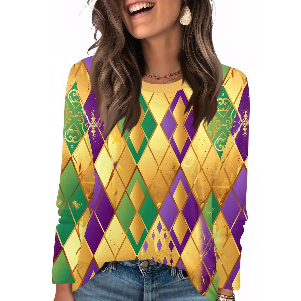 Long Sleeve Shirts For Women Cute Print Graphic Tees Blouses Casual Plus Size Basic Tops Pullover