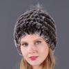 Women's Fur Hat with Rex Rabbit and Fox Fur Pompon for Autumn and Winter