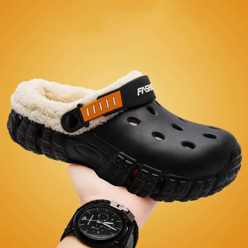 New Fashi Winter Slippers Warm Plush Couple Slippers Indoor Outdoor N-slip Men's Cott Shoes Thick Soled Men Garden Shoes
