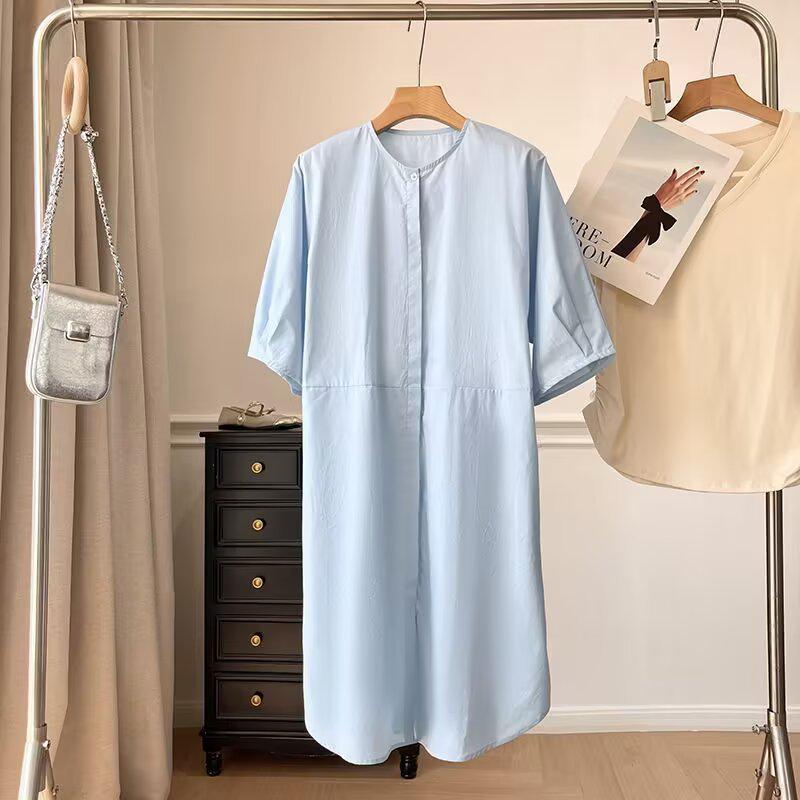 

Женское летнее повседневное платье-футболка с круглым вырезом M светло-синий