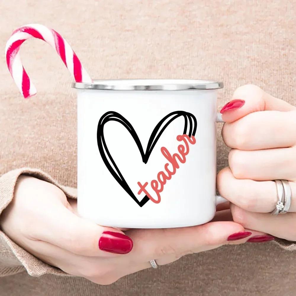 Teacher's Day Stationery Heart Apple Enamel Mugs Handle Cups Coffee Tea Milk Mugs Bonfire Party Best Gifts for Teacher