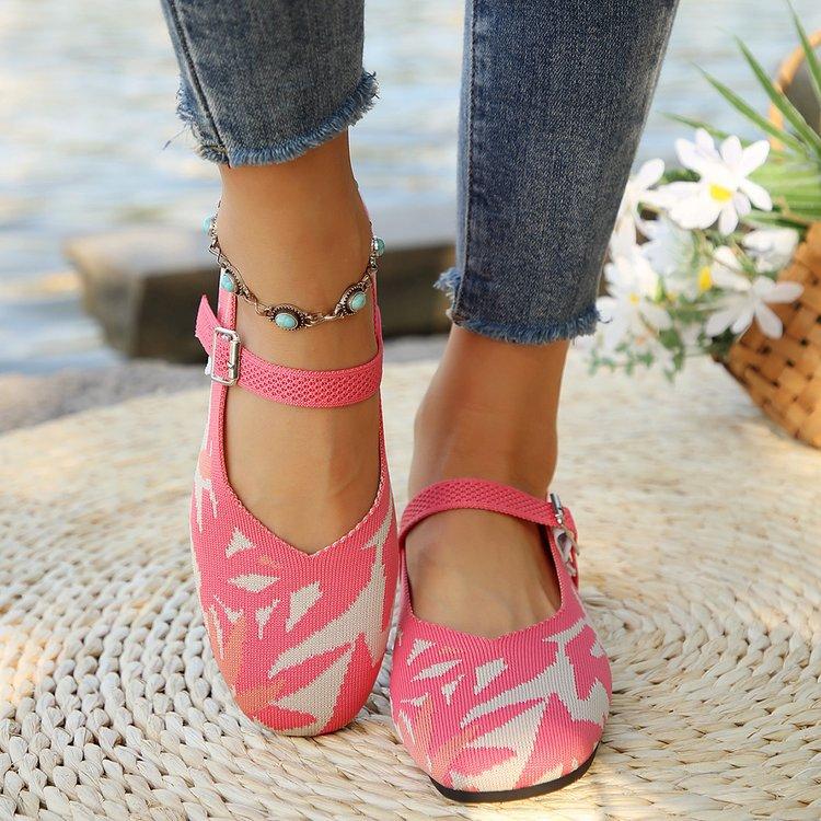 Large Size Flat-Bottomed Casual Work Single Shoes Women'S Flying Woven Round Head Light Mouth Retro Color Matching Shoes