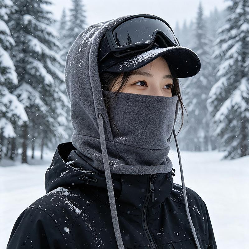 Warm hat, headgear, men's winter scarf, integrated hat, outdoor riding, ski mask, rabbit hair, cold-proof pullover hat.