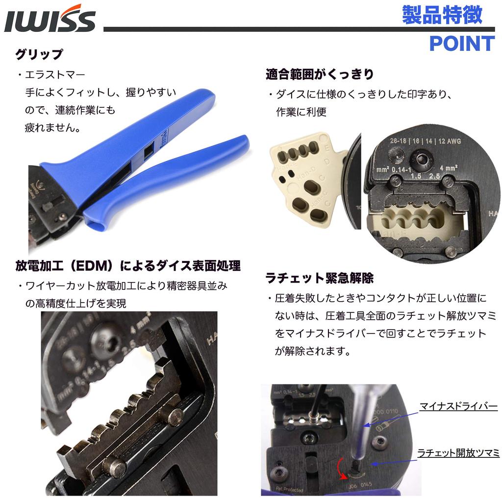 IWISS Han Crimping Tool with Locator for Harting Contact D/E/C Pins, 0.14-4.0mm², A-0540HX