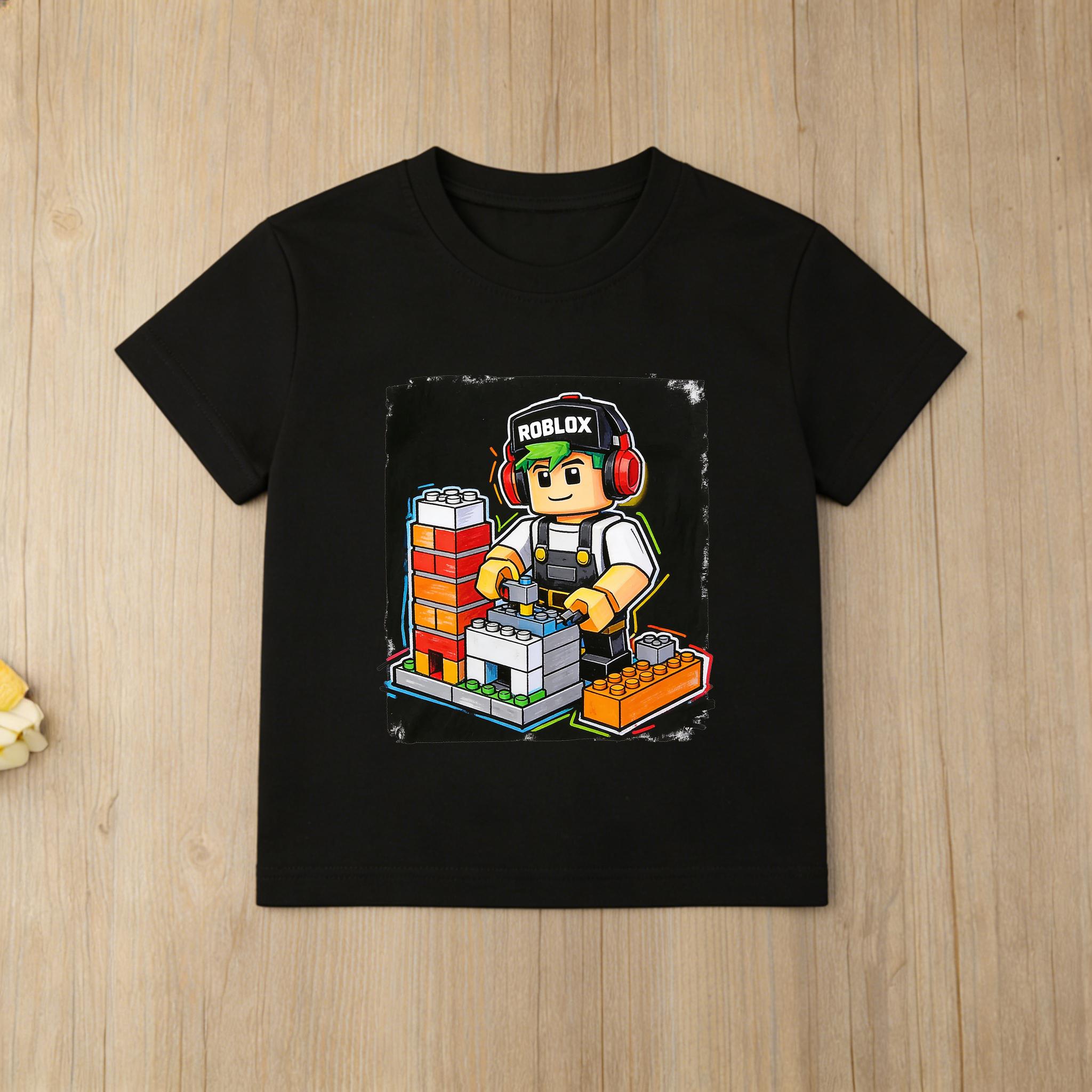 Roblox Style Kids T-Shirt 3D Cartoon Block Characters Print Breathable Short Sleeve Tops for Boys Girls 110