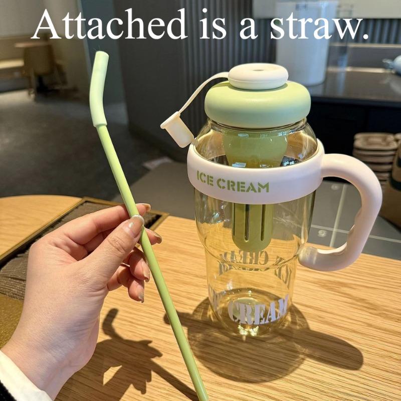 1PC high-value large-capacity summer plastic cup Bingba cup lucky belly cup cute wind belt straw cup