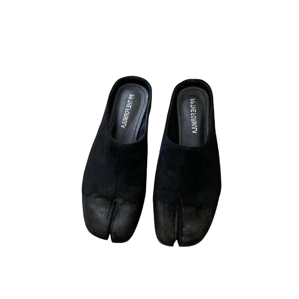 Shoes Woman 2024 Loafers Low Slippers Casual Luxury New Hoof Heels Slides Fabric Sewing Spring Rubber Slippers