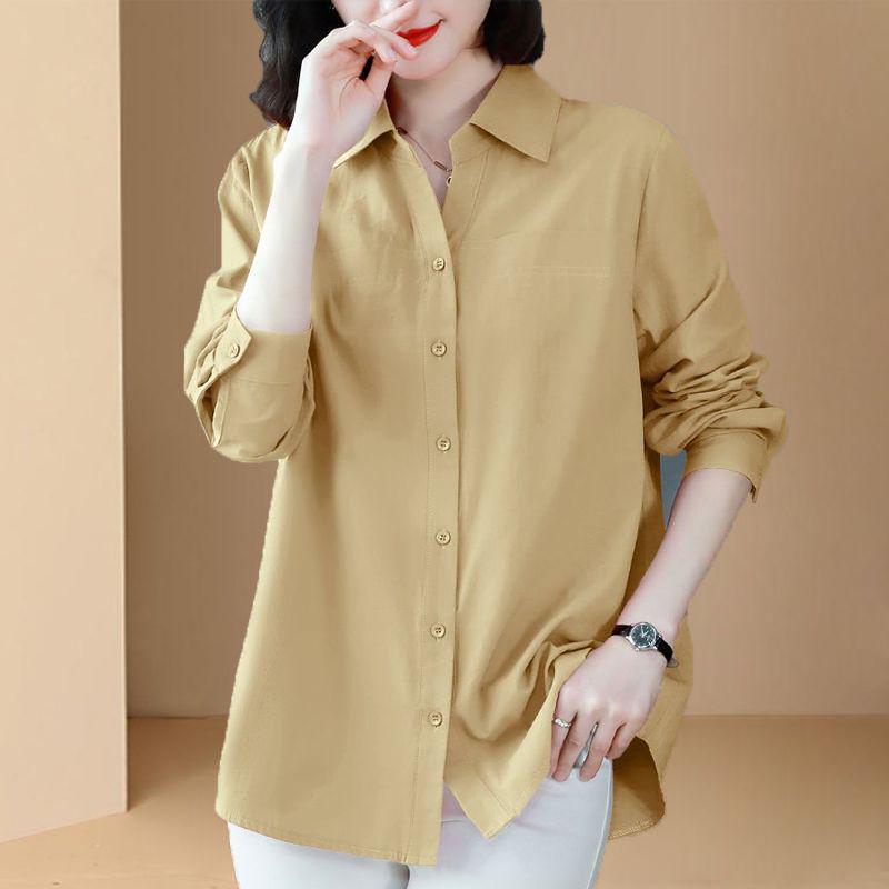 2025 Spring/Autumn Women's Plus Size Loose Long Sleeve Off-Shoulder Shirt with Turn-Down Collar