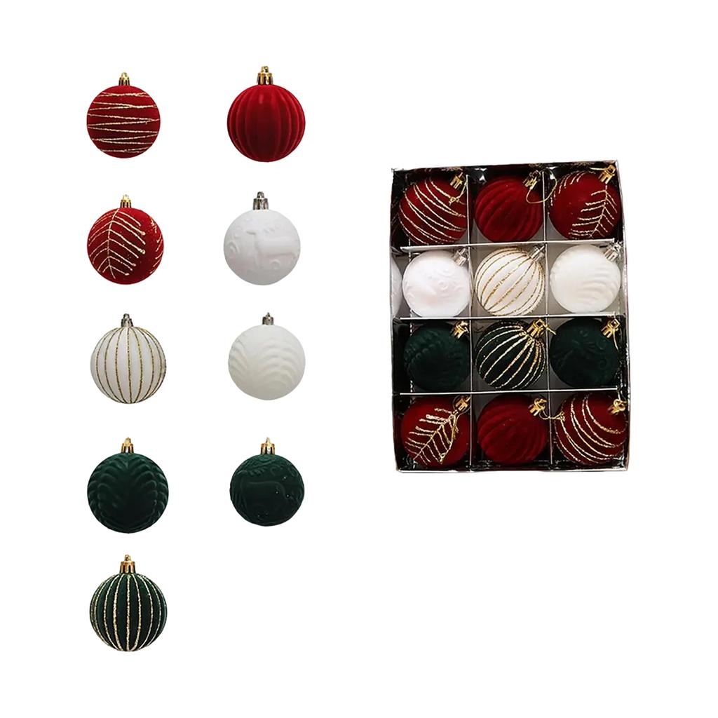 Christmas Ball Red Flocking Painted Ball Christmas Tree Decoration Hanging Ball 12 6cm Christmas Flannel Ball