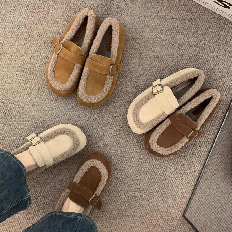 Pantofi de bumbac pentru femei Fashion Kidmi Retro Mocasini cu lână pentru femei Calduroși Toamnă și Iarnă 2025 Talpă moale de cauciuc cu un picior Papuci de casă pentru femei