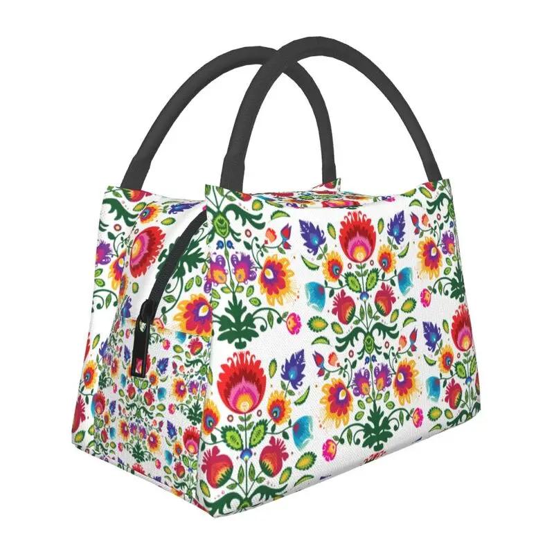 Polish Folk Flowers And Roosters Lunch Box for Women Waterproof Poland Floral Art Cooler Thermal Food Insulated Lunch Bag