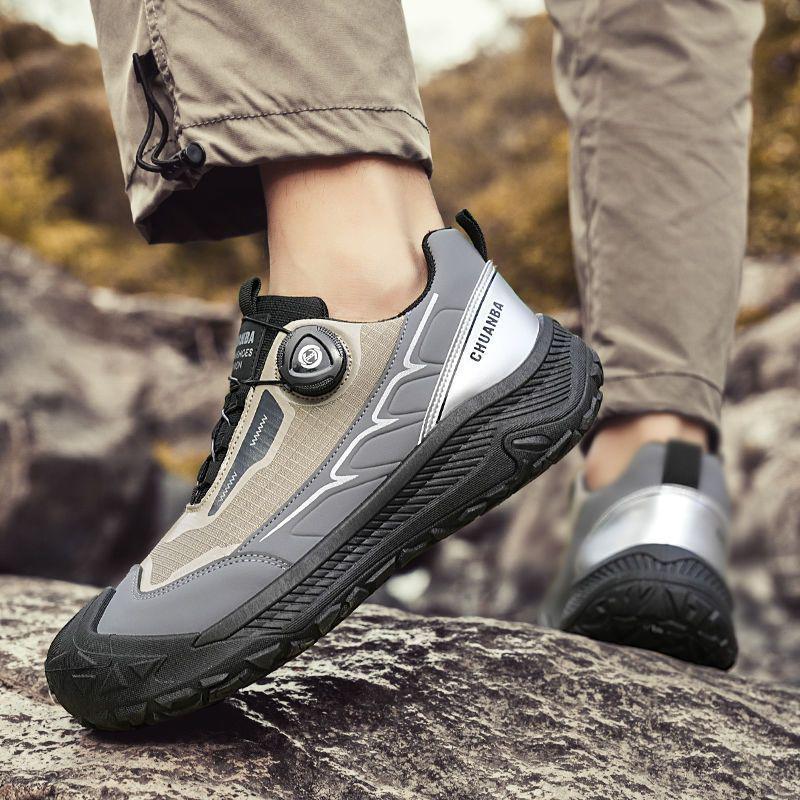 Men's Versatile Casual Dad Shoes with Rotating Buttons - Thick Sole for Sports, Hiking, and Travel